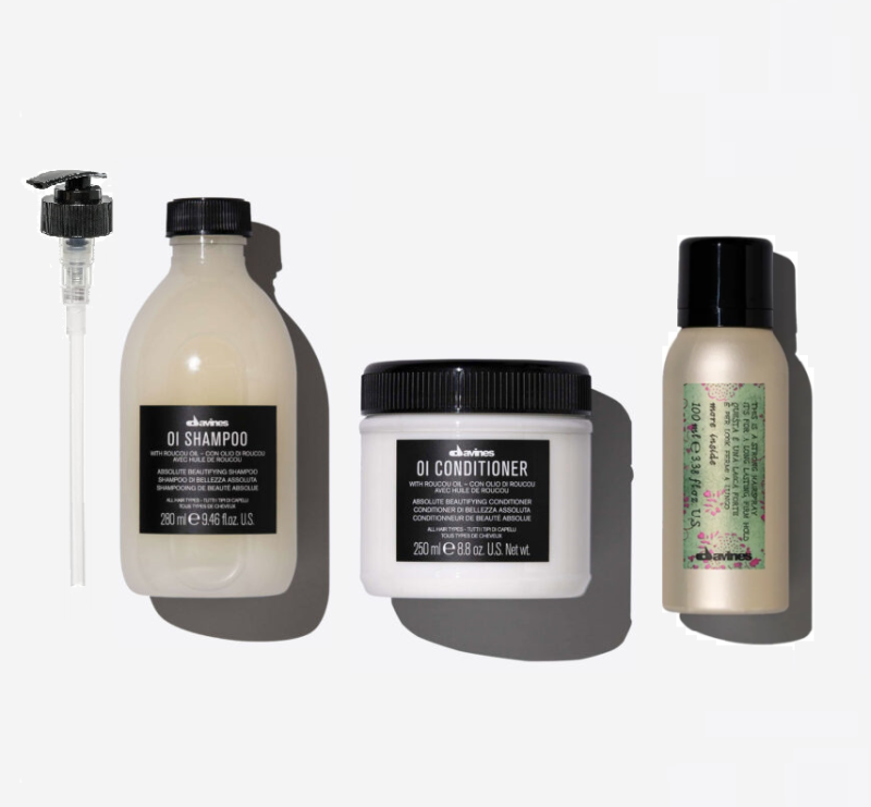 Davines zestaw OI - szampon z pompką 280ml, odżywka 250ml, hairspray strong 100ml