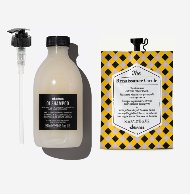 Davines OI zestaw - szampon OI do wszystkich rodzajów włosów 280 ml z pompka, maska Renaissance Circle
