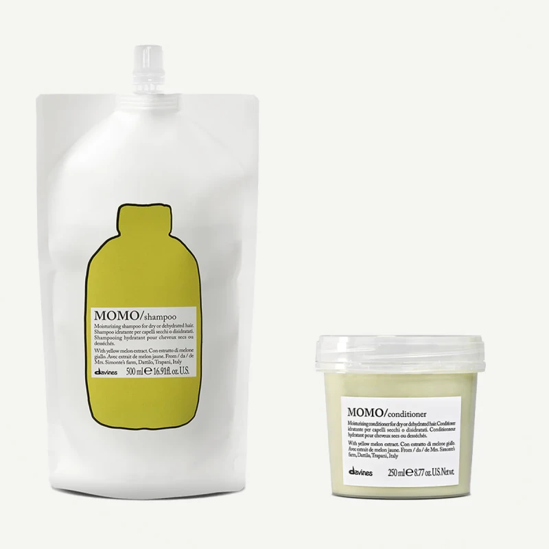 Davines MOMO szampon 500ml, odżywka 250ml - zestaw nawilżający do włosów odwodnionych