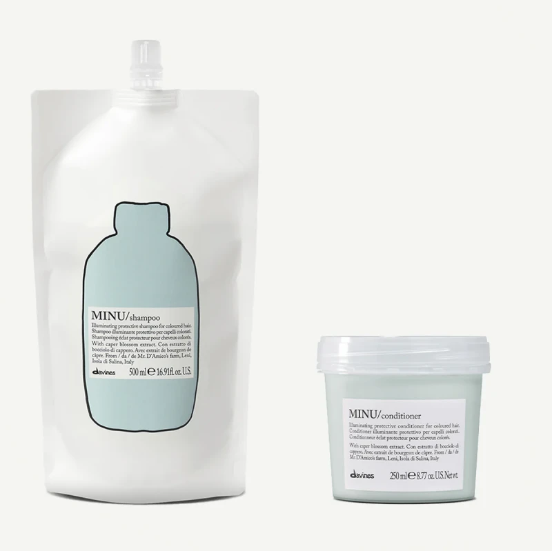 Davines zestaw MINU szampon 500ml, odżywka 250ml - Rozświetlająca pielęgnacja dla włosów farbowanych