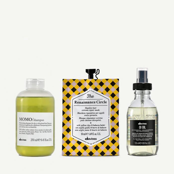 Davines Zestaw głęboko nawilżający- olejek OI, Momo szampon, maska Renaissance Circle.