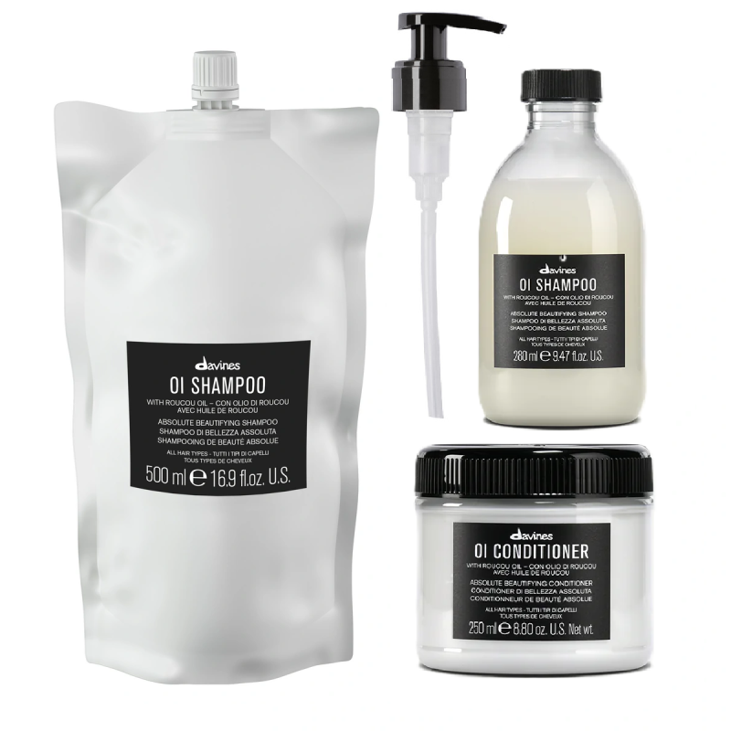 Davines zestaw OI - szampon z pompką 280ml, refill 500ml, odżywka 250ml