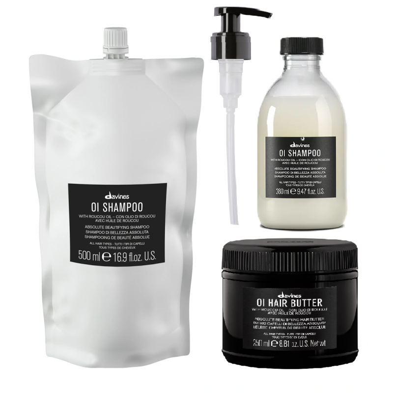 Davines zestaw OI: szampon z pompką 280ml, uzupełnienie 500ml, hair butter 250ml