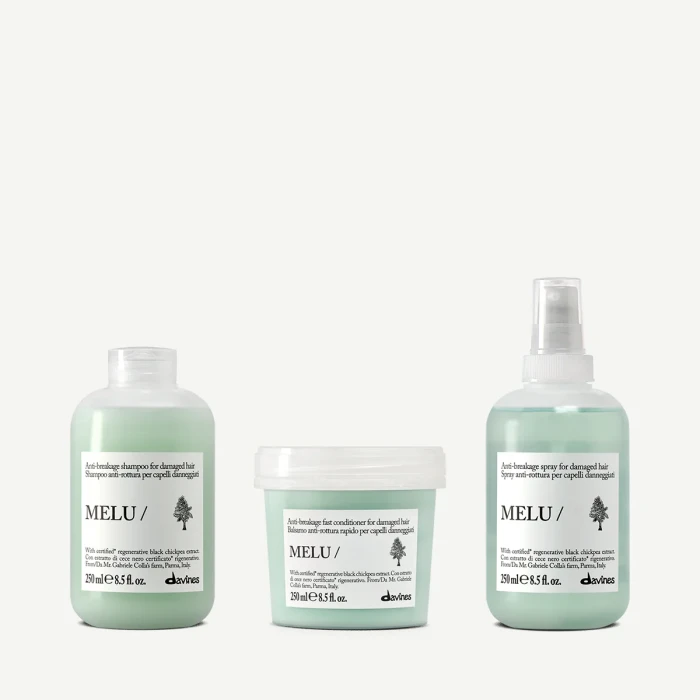 Zestaw Davines MELU Shampoo 250 ml + MELU Conditioner 250 ml + MELU Hair Spray 250 ml
