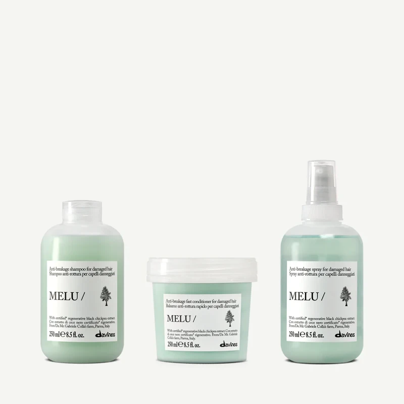 Zestaw Davines MELU Shampoo 250 ml + MELU Conditioner 250 ml + MELU Hair Spray 250 ml