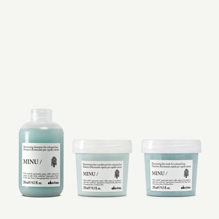 Zestaw Davines MINU Shampoo 250 ml + MINU Conditioner 250 ml + MINU Hair Mask 250 ml